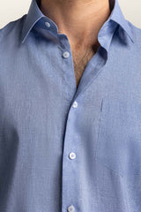 Blue Self Textured Cotton Linen Formal Shirt MN-FS-PD24-074