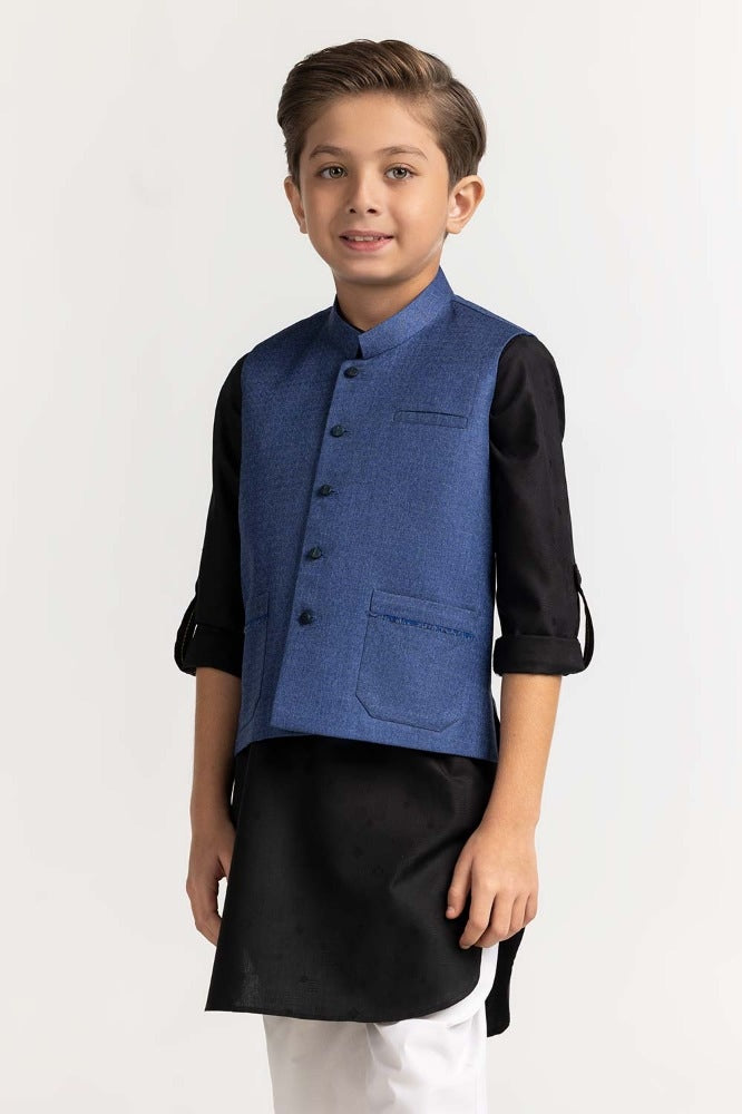 Gul Ahmed Blue Styling Waist Coat KWC-PD23-014, view 1