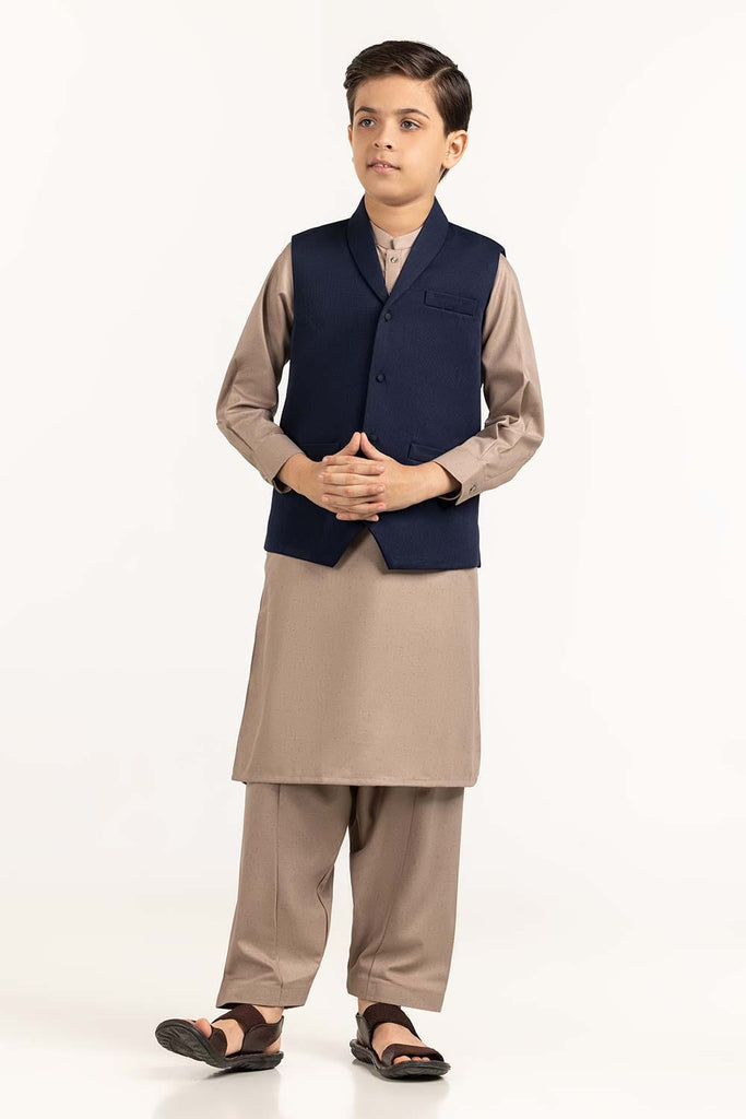 Gul Ahmed Blue Stylized Waist Coat KWC-PD23-001, view 1