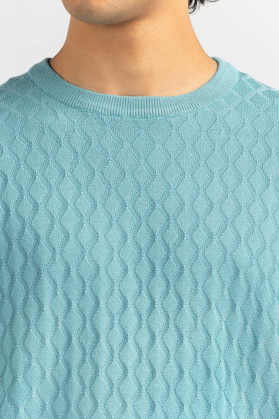 Blue Textured Crew Neck Sweater SWT-FFSCN22-248