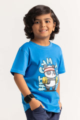 Blue Toddler Boy Knit Printed Tee TB-TS-SS24-026