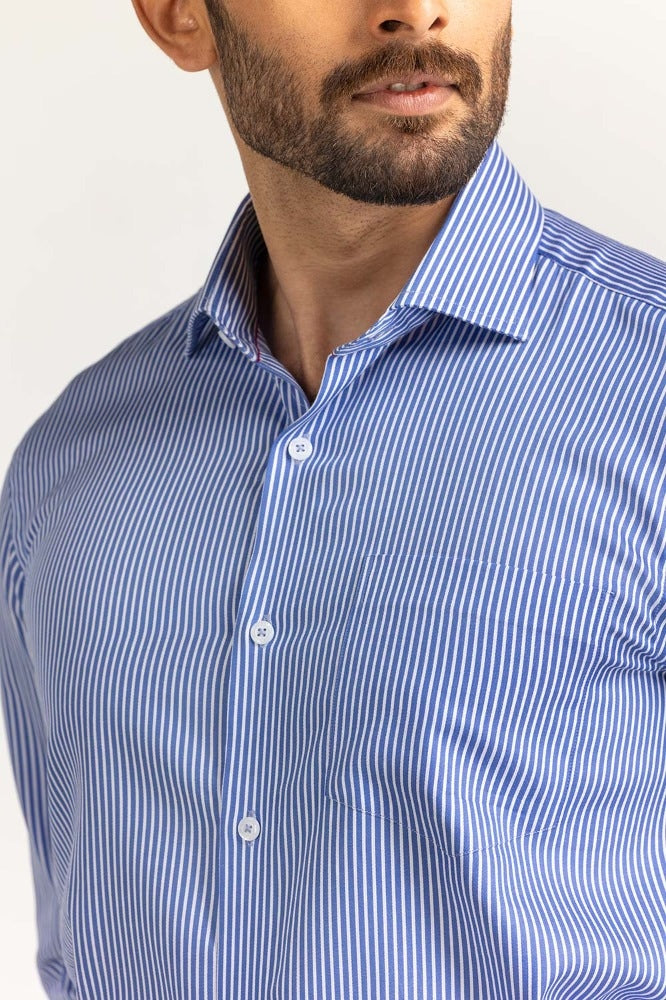 Blue White Stripe Formal Shirt MN-FS-YD24-043