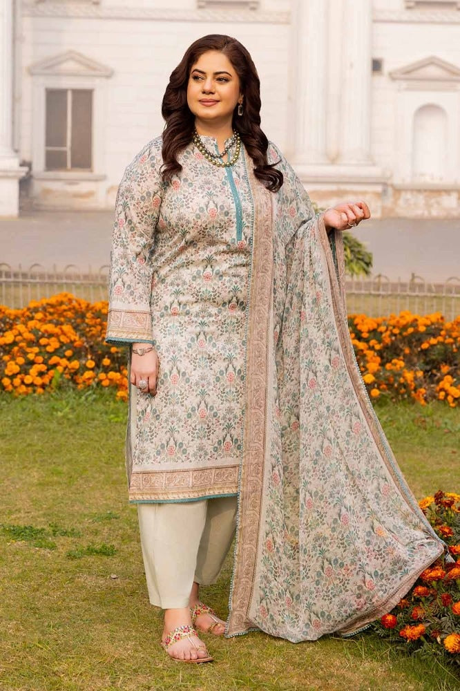 3 Piece Printed Lawn Unstitched Suit with Chiffon Dupatta
