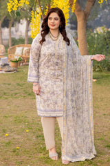 3 Piece Printed Lawn Unstitched Suit with Chiffon Dupatta BM-42014