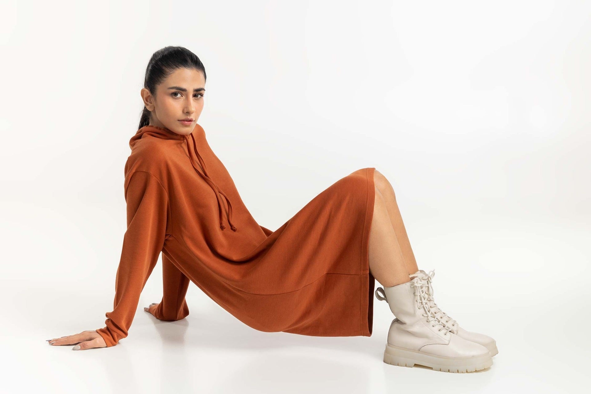 Brown Knee Length Sweatshirt  224-212-009