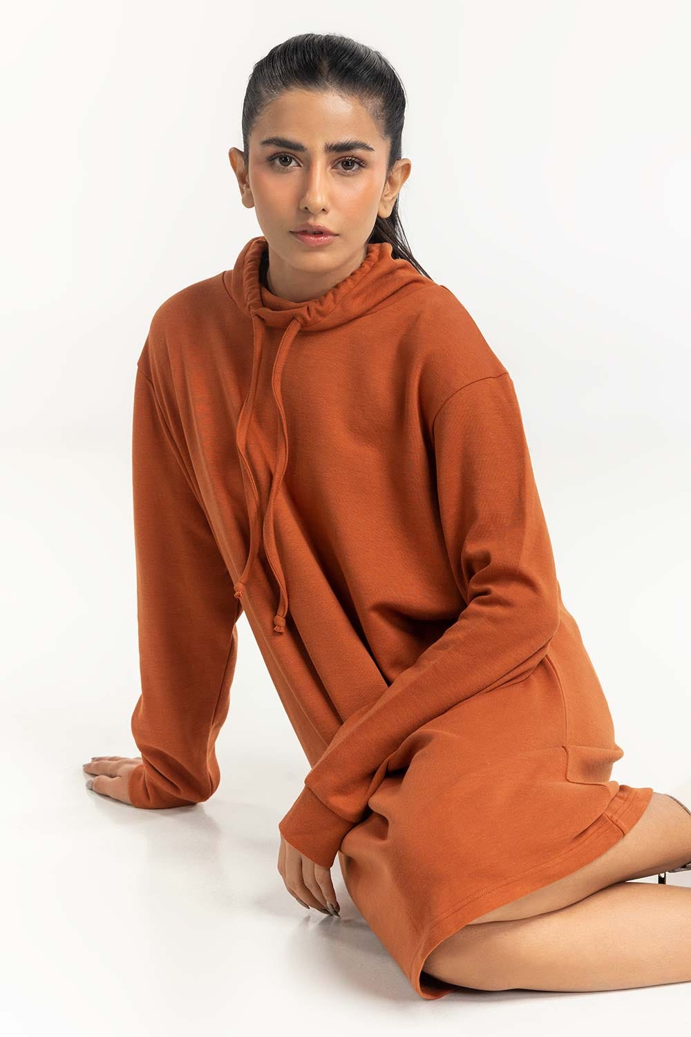 Brown Knee Length Sweatshirt  224-212-009