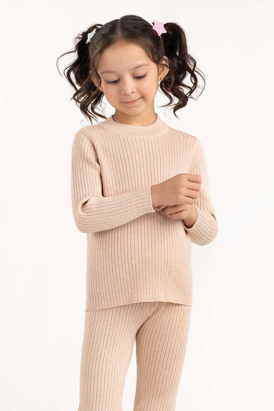 Toddler Girl Brown Ribbed Sweater With Turtle Neck 224-616-303