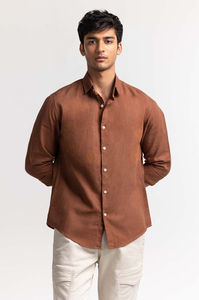 Brown Solid Casual Shirt MN-CS-SS24-014