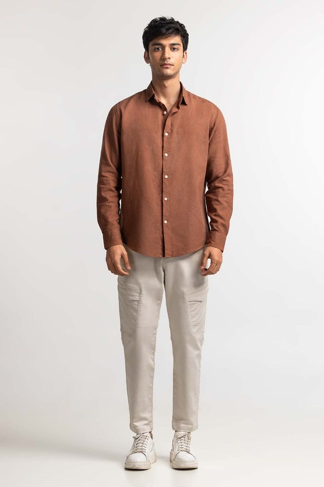 Brown Solid Casual Shirt MN-CS-SS24-014