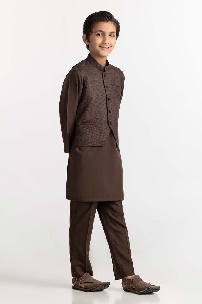 Gul Ahmed Brown Styling Waist Coat KWC-PD24-001, view 1