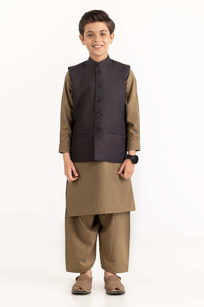 Gul Ahmed Brown Stylized Waist Coat KWC-PD23-003, view 1