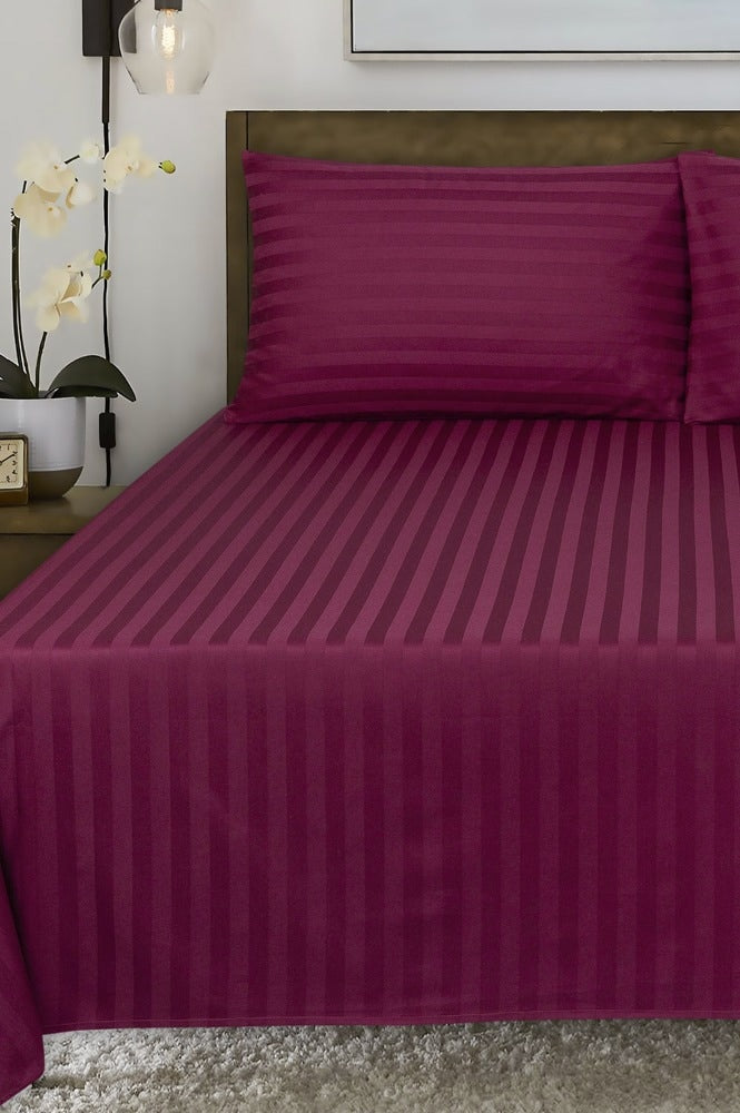 Burgundy Stripe Satin T-250 Bed Sheet Set