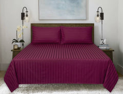Burgundy Stripe Satin T-250 Bed Sheet Set