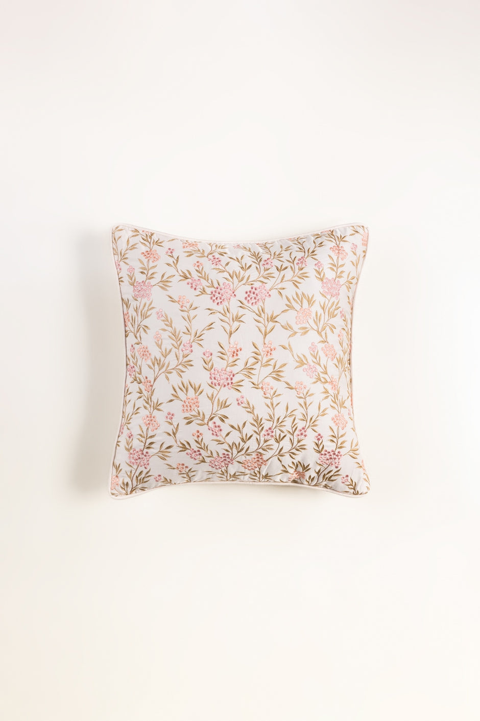 Butter Cream T-400 Embroidered Square Cushion Cover