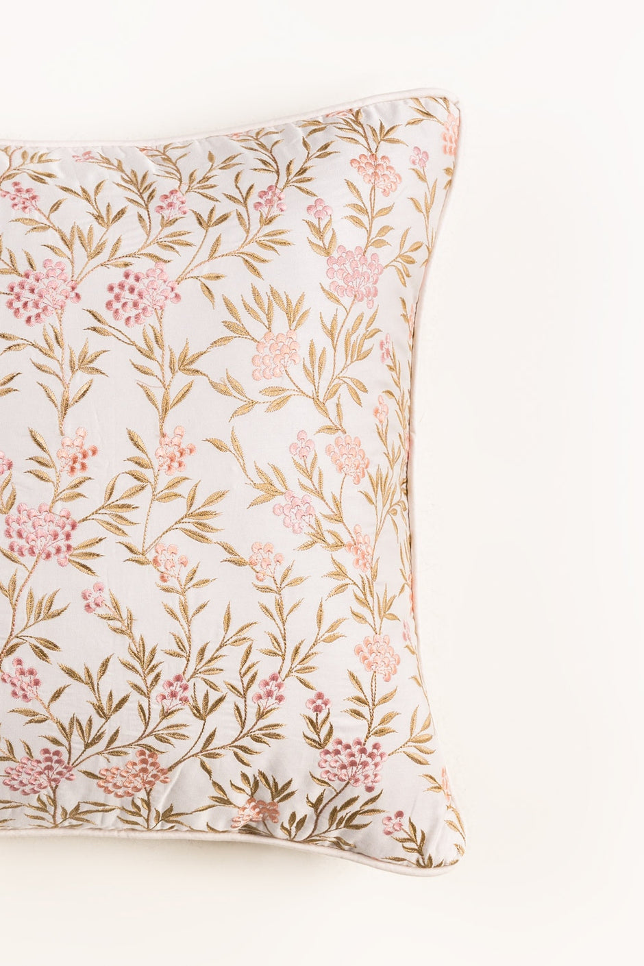 Butter Cream T-400 Embroidered Square Cushion Cover