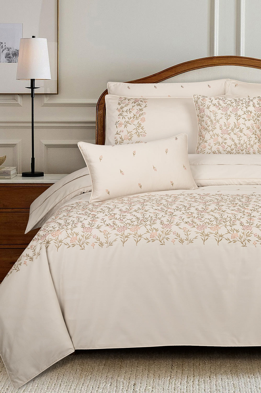 Butter Cream  T-400 Embroidered Quilt Cover Set