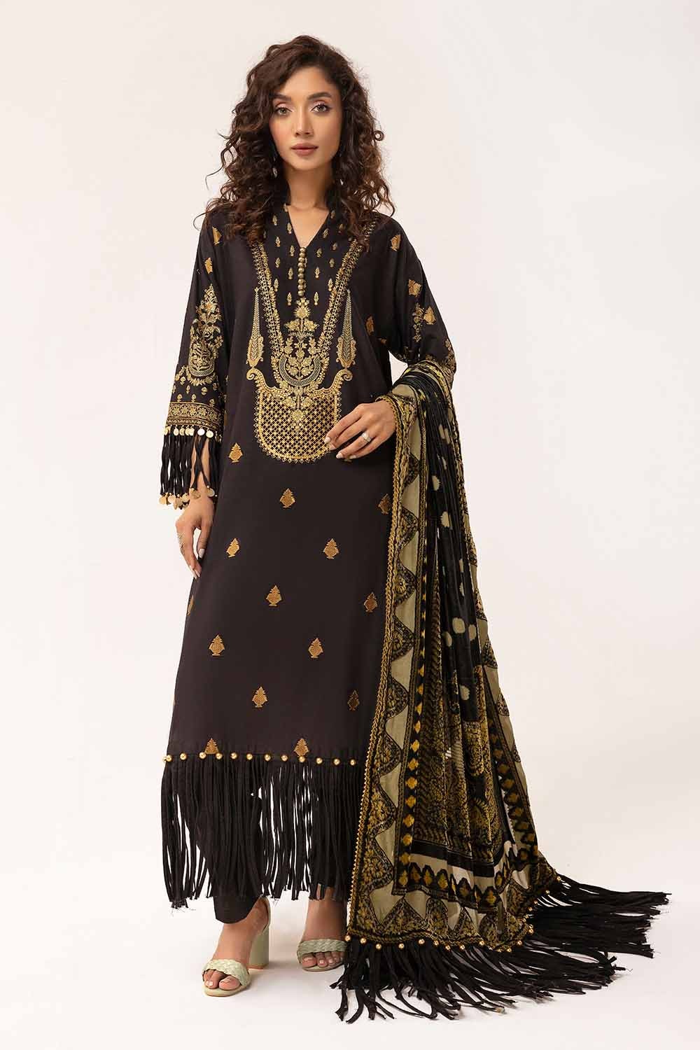 3 Piece Unstitched Embroidered Khaddar Suit with Burnout Velvet Dupatta BVL-42002