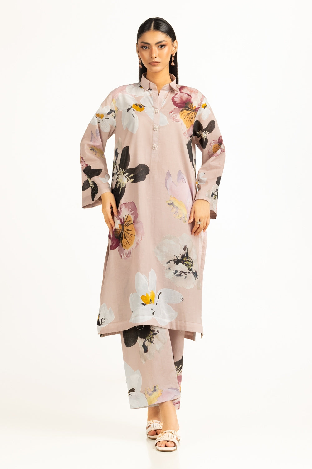 Beige Cambric Printed Co-Ord Set for Women | Gul Ahmed