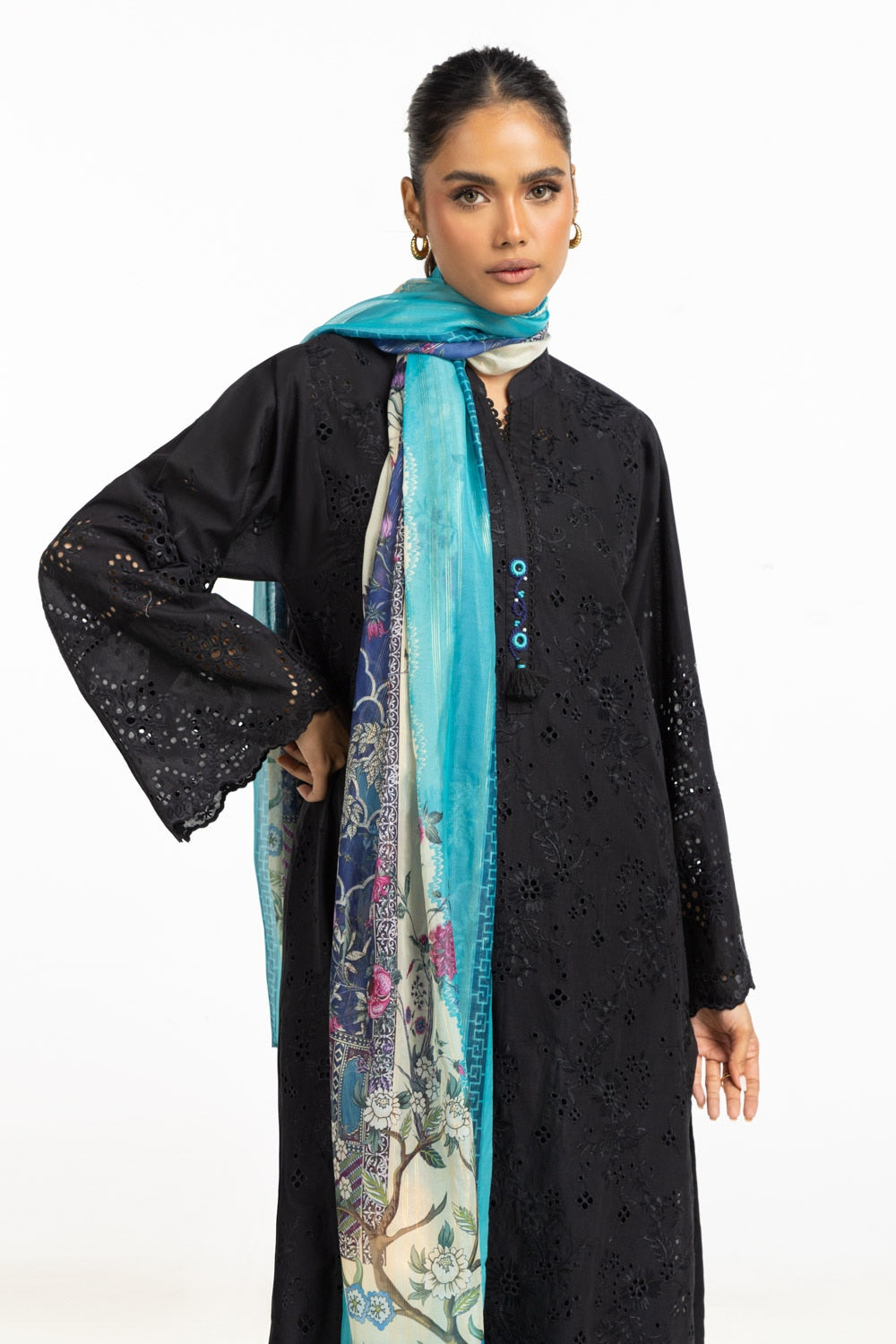 Cambric Schiffli Embroidered Shirt And Dupatta