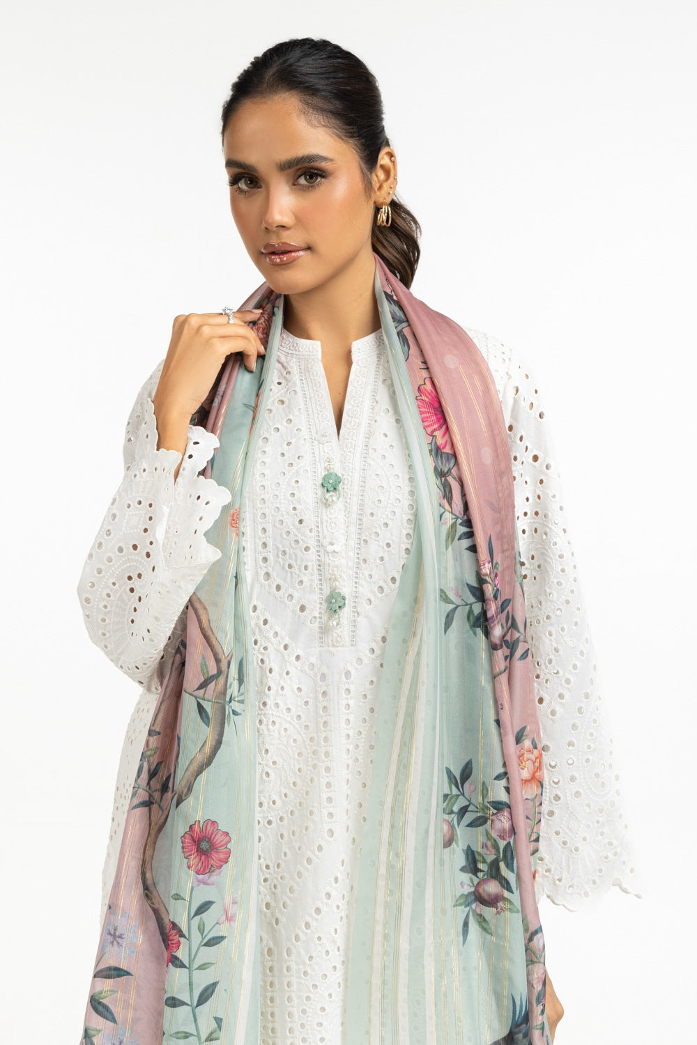 Cambric Schiffli Embroidered Shirt And Dupatta IPSD-44424