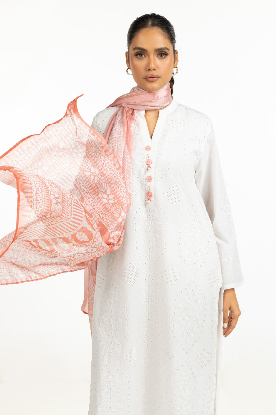Cambric Schiffli Embroidered Shirt And Dupatta
