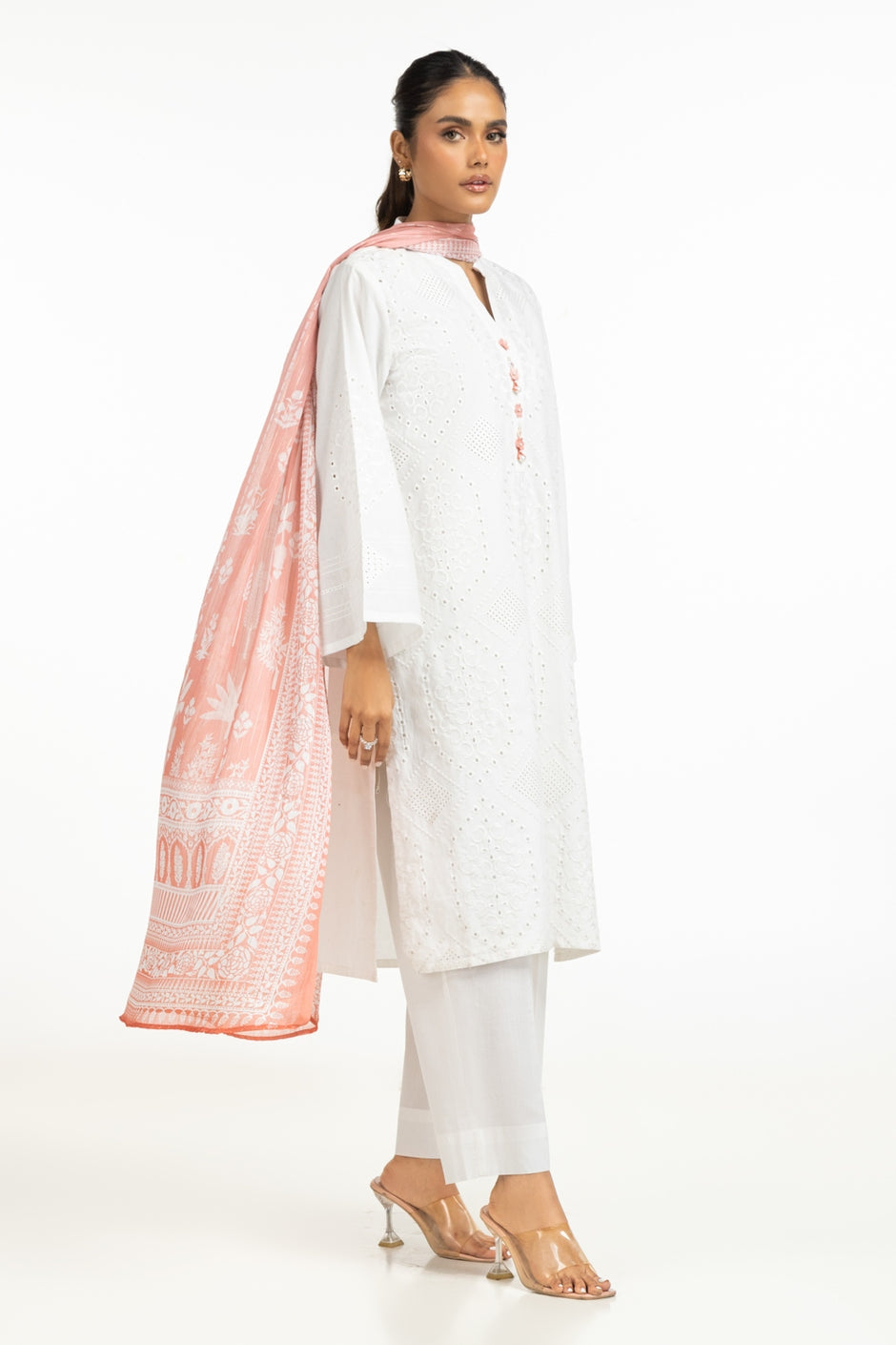 Cambric Schiffli Embroidered Shirt And Dupatta