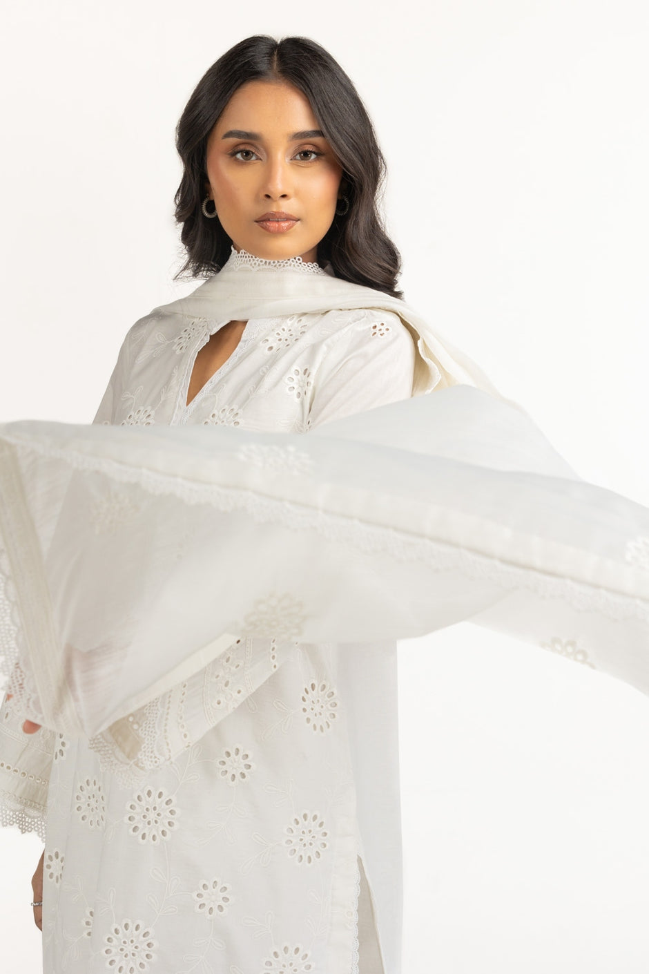 Cambric Schiffli Embroidered Shirt And Dupatta