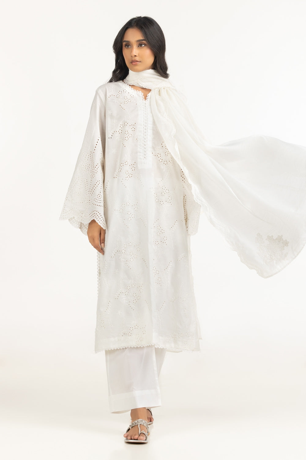 Cambric Schiffli Embroidered Shirt And Dupatta IPSD-44486