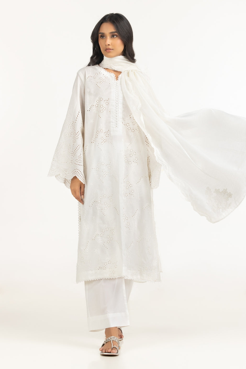 Cambric Schiffli Embroidered Shirt And Dupatta