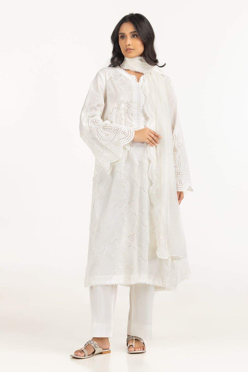 Cambric Schiffli Embroidered Shirt And Dupatta
