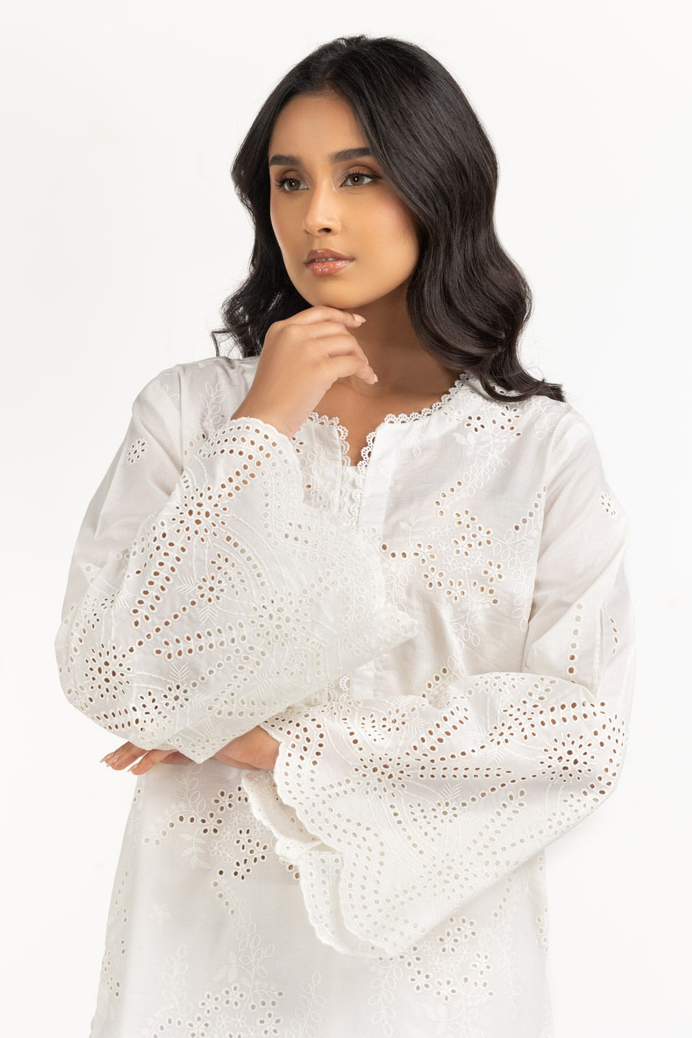 Cambric Schiffli Embroidered Shirt And Dupatta IPSD-44486