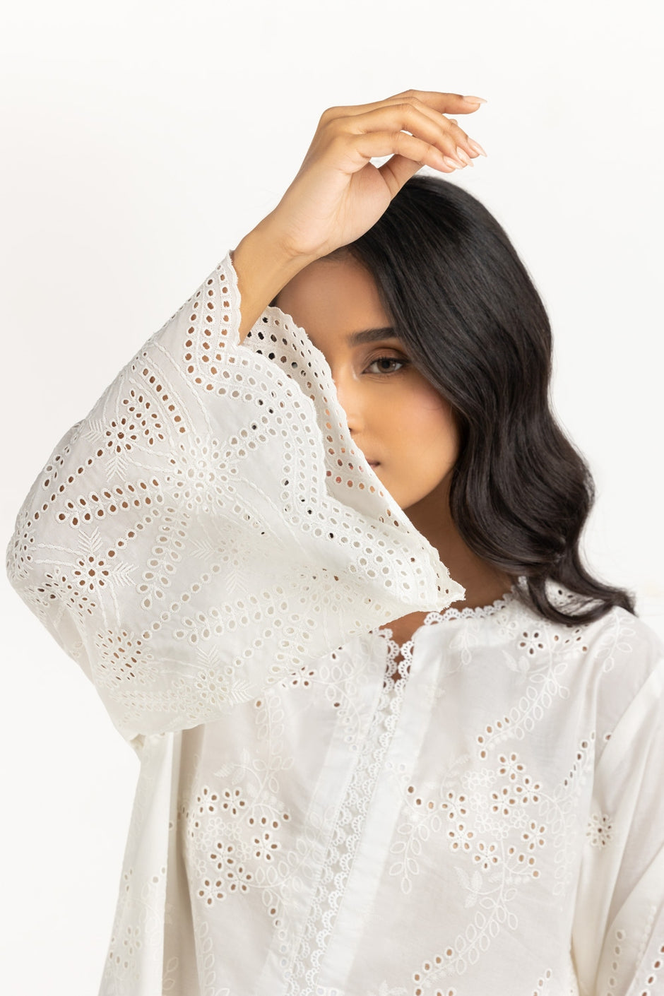 Cambric Schiffli Embroidered Shirt And Dupatta