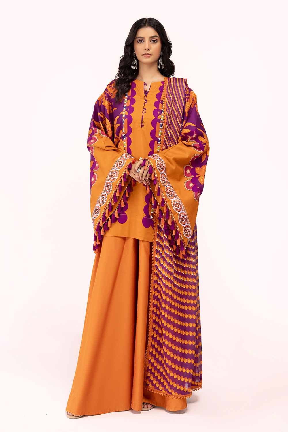 3 Piece Unstitched Embroidered Corduroy Suit with Printed Cotton Net Dupatta