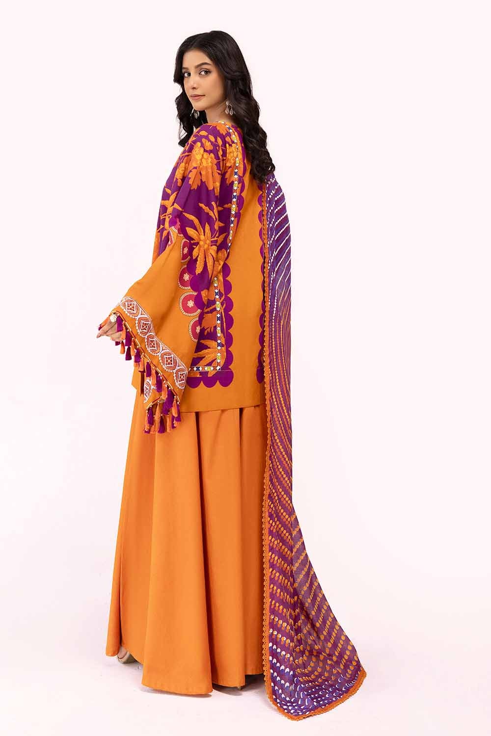 3 Piece Unstitched Embroidered Corduroy Suit with Printed Cotton Net Dupatta