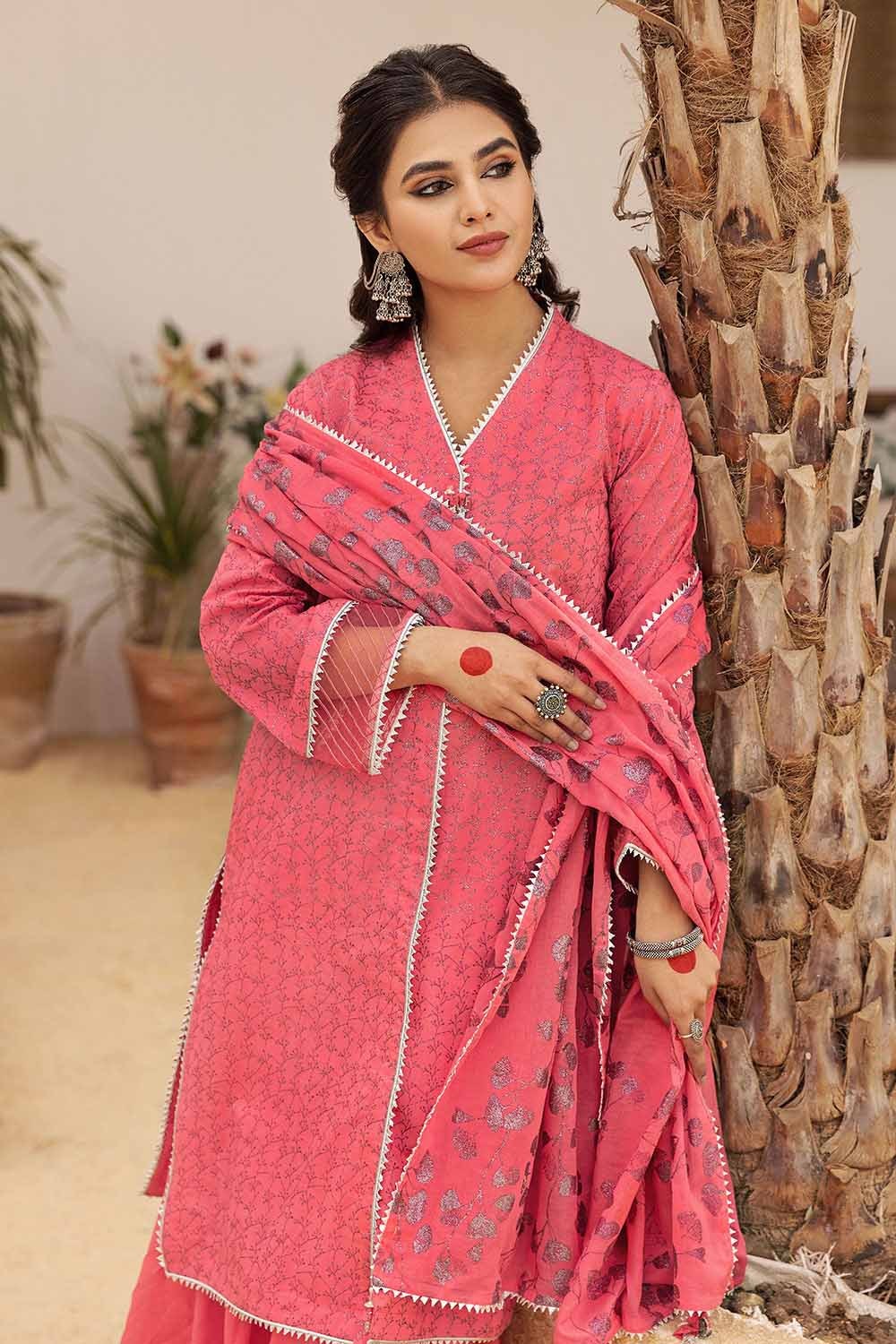 3 Piece Lawn Glitter Printed Unstitched Suit with Gota Lace