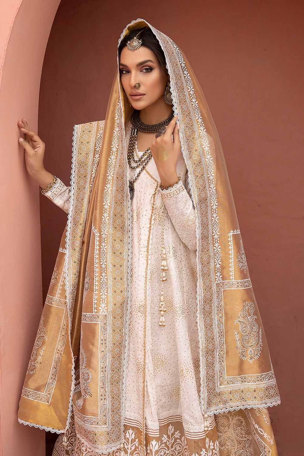 3 Piece Embroidered Lawn Suit with Lacquer Printed Mehsuri Dupatta