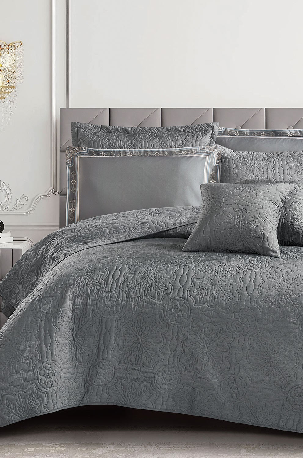 Charcoal 7 Pcs Luxury Bed Spread Set