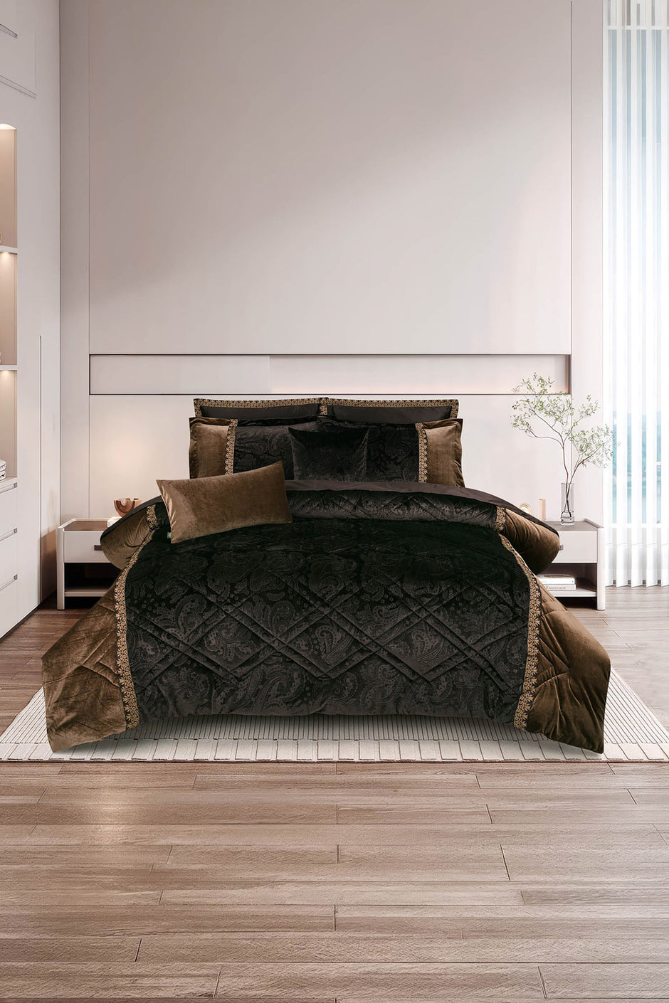 Chestnut Velvet Embossed Comforter Set