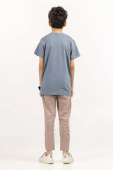 Junior Boy China Blue Printed Knit Top JBKT-2210027