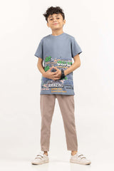Junior Boy China Blue Printed Knit Top JBKT-2210027