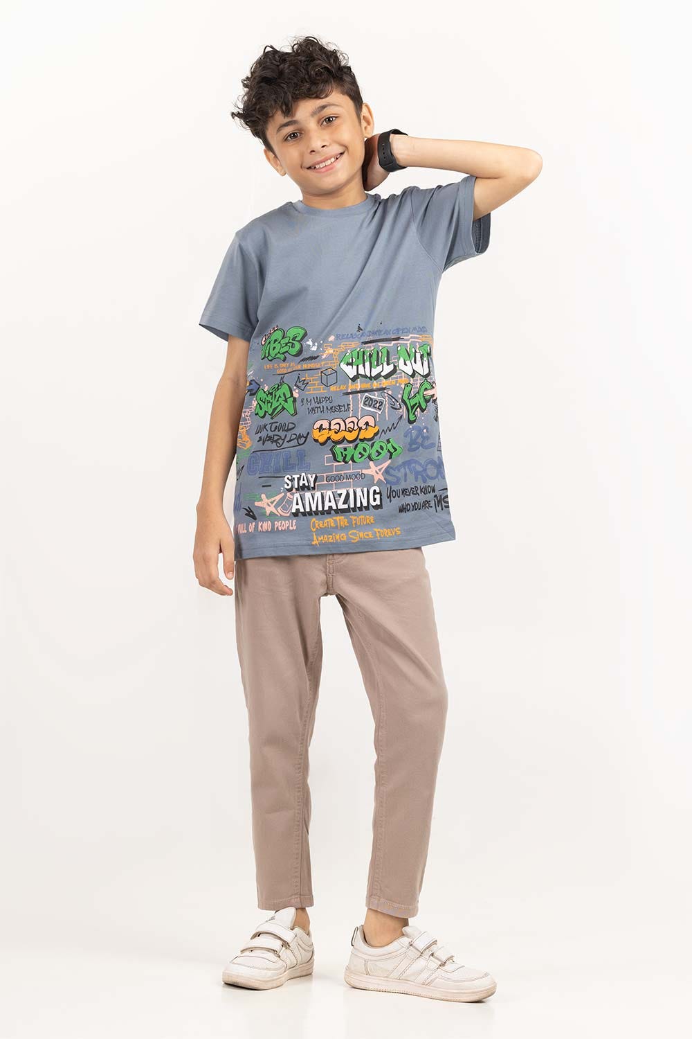 Junior Boy China Blue Printed Knit Top JBKT-2210027