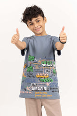 Junior Boy China Blue Printed Knit Top JBKT-2210027