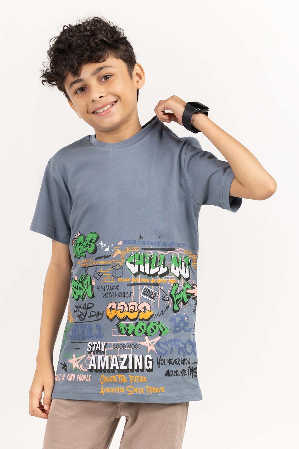 Junior Boy China Blue Printed Knit Top JBKT-2210027