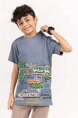 Junior Boy China Blue Printed Knit Top JBKT-2210027