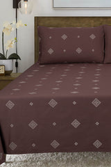 Chocolate Dyed Embroidered T-150 Bed Sheet Set