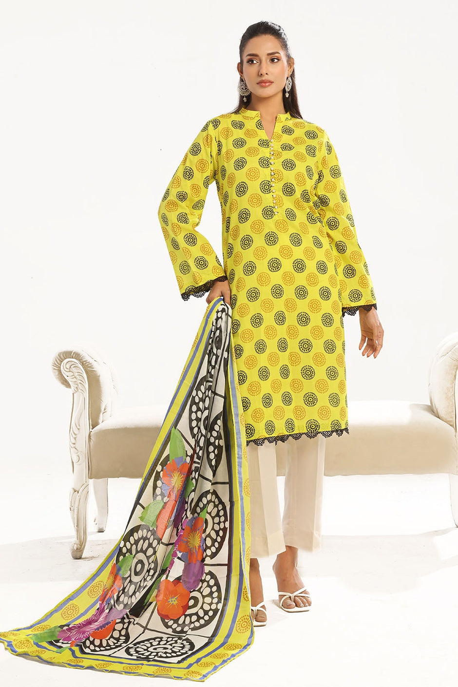 3 Piece Unstitched Printed Lawn Suit with Printed Lawn Dupatta