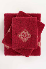 Claret Combed 3Pc Embroidered Towel Set