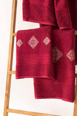Claret Combed 3Pc Embroidered Towel Set