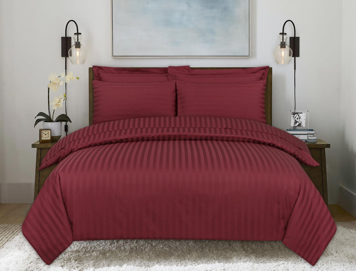 Claret Stripe Satin T-250 Quilt Cover Set