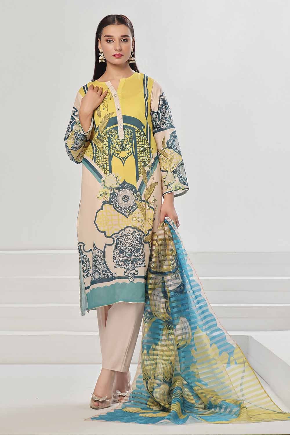 3 Piece Unstitched Embroidered Lawn Suit with Slub Stripe Dupatta Dupatta